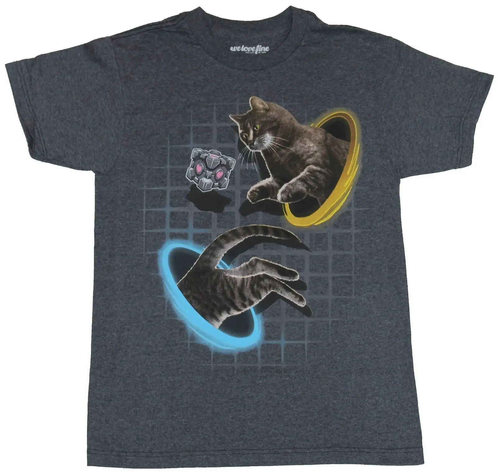 Мужская футболка Portal Kitty Cat Chasing Companion Cube сквозные порталы мультяшная Футболка