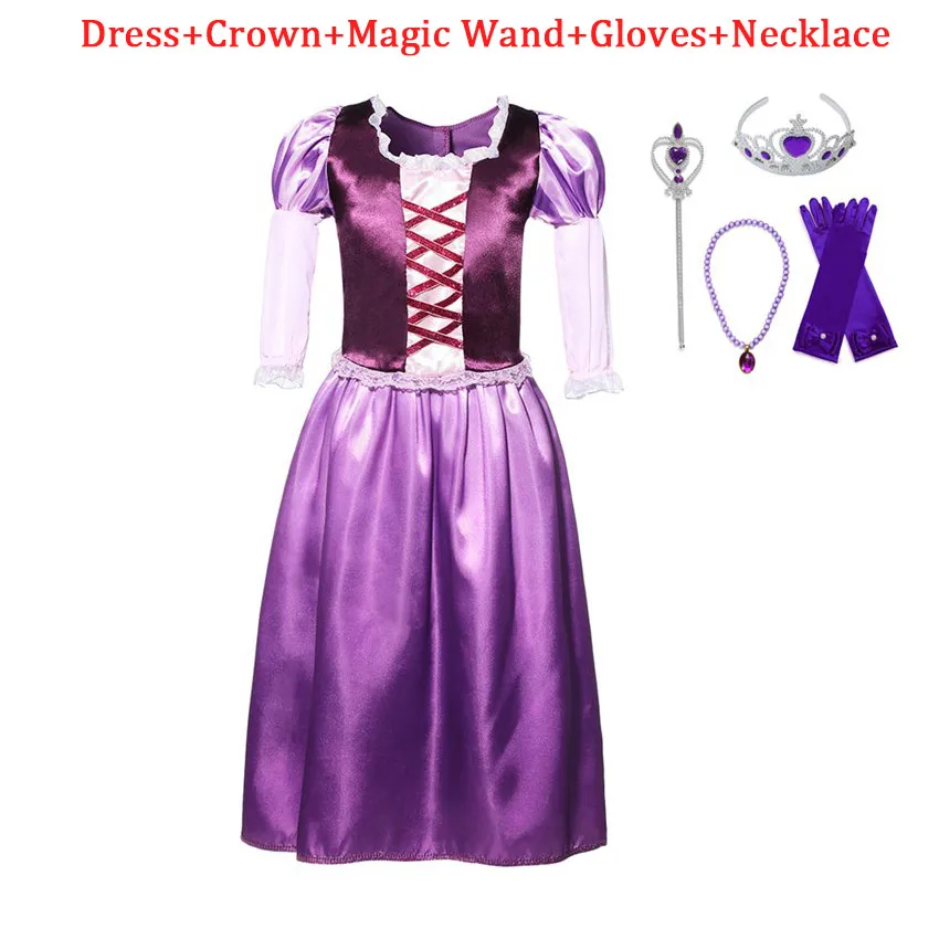 Rapunzel Dress Set-3 PaMaBa Фэнтези Рапунцель платье принцессы платья Хэллоуин новинка Рапунцель, Косплей Костюм Детское платье для дня рождения на шнуровке - Цвет: Rapunzel Dress Set-3