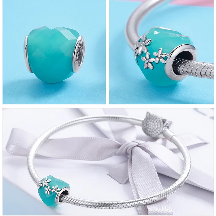 S925 серебро fit Pandora браслет морские очки Маргаритка Русалка Звезда бусины 925 Синий Циркон эмаль Снеговик кошка птица подвеска