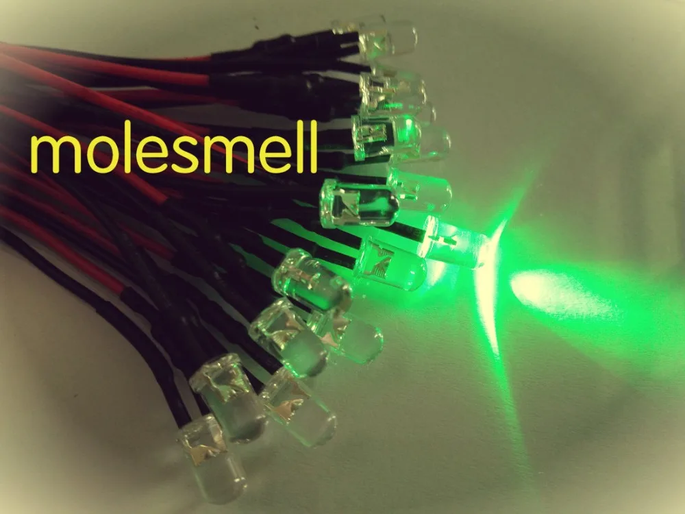 500pcs 5mm 5v Green Water clear round LED Lamp Light Set Pre-Wired 5mm 5V DC Wired green led