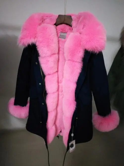 Новая длинная джинсовая зимняя куртка толстые парки натуральный Лисий мех воротник пальто женская верхняя одежда с капюшоном pelliccia - Цвет: 8