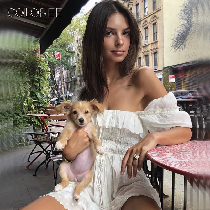 Женское мини платье с рюшами открытой спиной и вырезом лодочкой|Женские платья| |