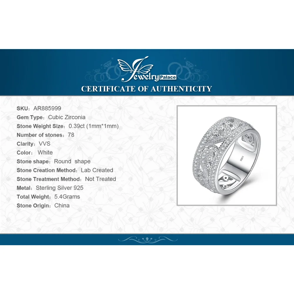 Женское кольцо из стерлингового серебра 925 пробы JewelryPalace CZ обручальное на