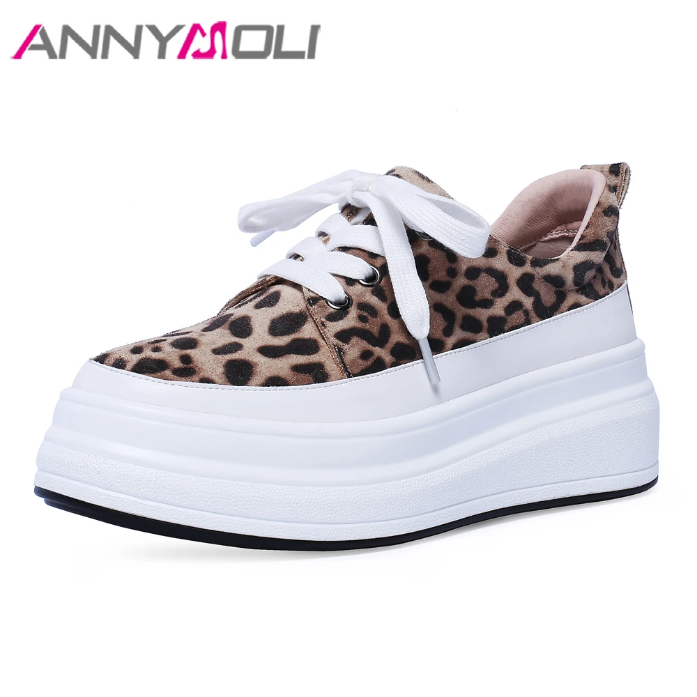 Туфли ANNYMOLI женские с леопардовым принтом замшевые плоская подошва на шнуровке