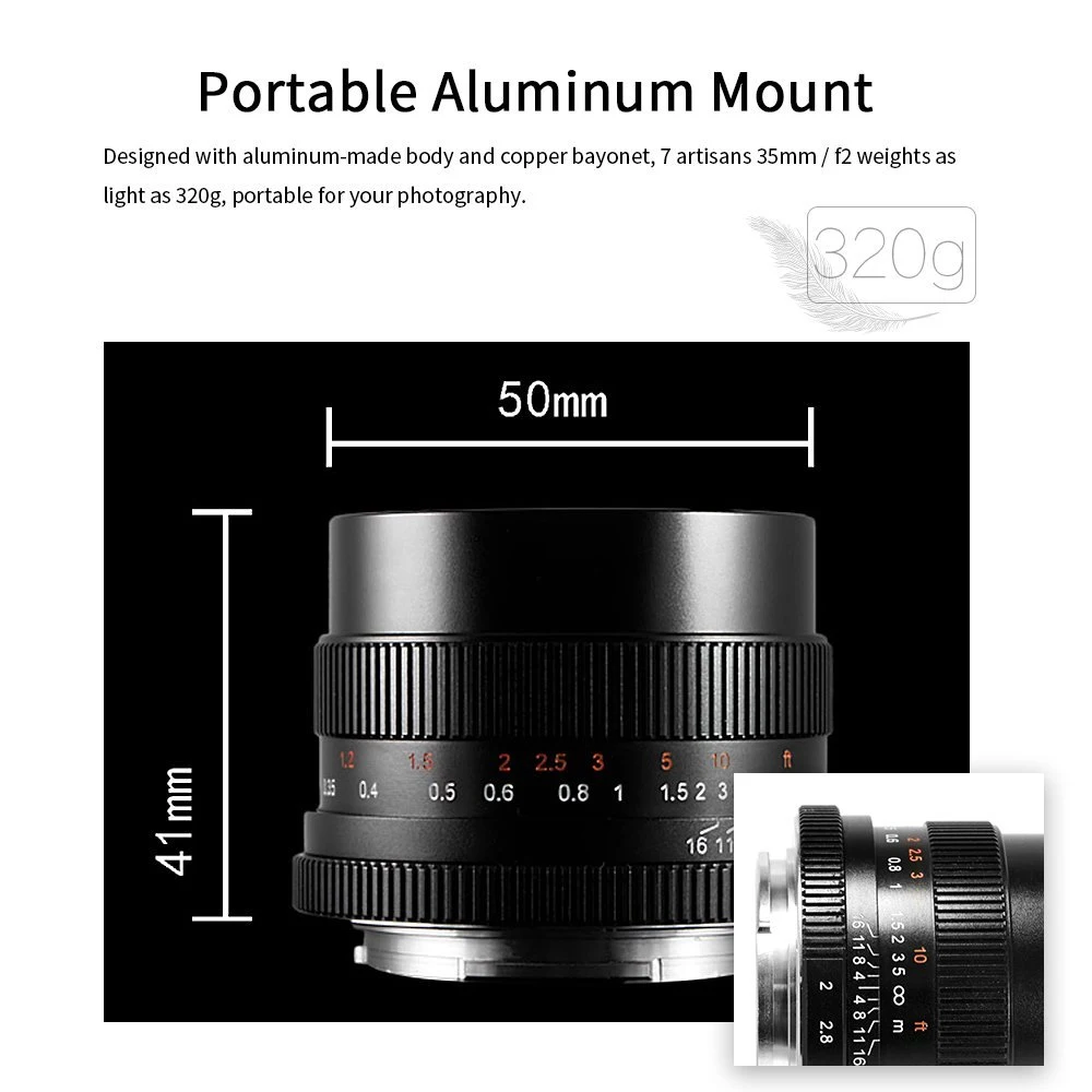 7 ремесленников 35 мм f2.0 Prime Lens для всех одиночных серий для байонетов E-mount fx-mount камер A7 A7II A7R A7RII A7S A6500 A6300 X-A10 M3 M5
