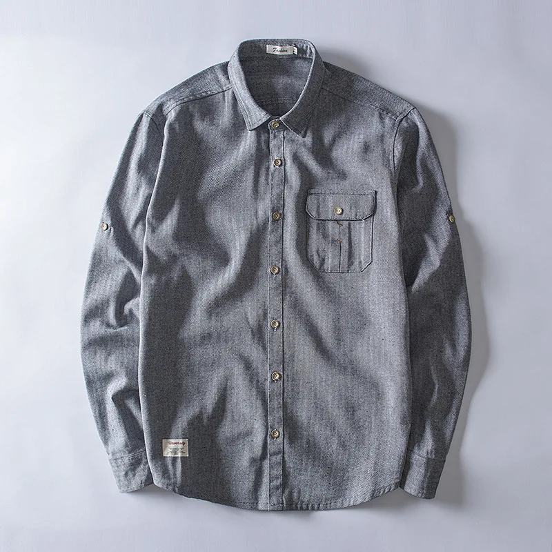 Мужская модная рубашка с длинным рукавом и карманом синяя серая Гонконгский