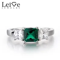Leige Jewelry Lab Created Emerald Ring Green Gemstone Engagement Anniversary Rings for Women Pricess Cut 925 Sterling Silver