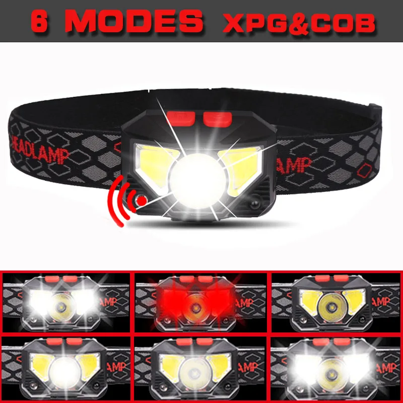 8000 Lumens Motion Sensor Headlamp Hands-free LED headlight Torch Built-in battery inductive for Camping Running Hiking | Освещение