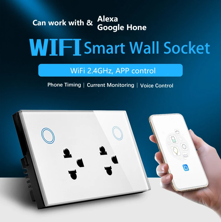 ASEER, смарт-3 контактный двойной WI-FI гнездо 10A Таиланда, не может быть сенсорный Стекло панель WI-FI Outletl, голос и APP управление Alexa и Google