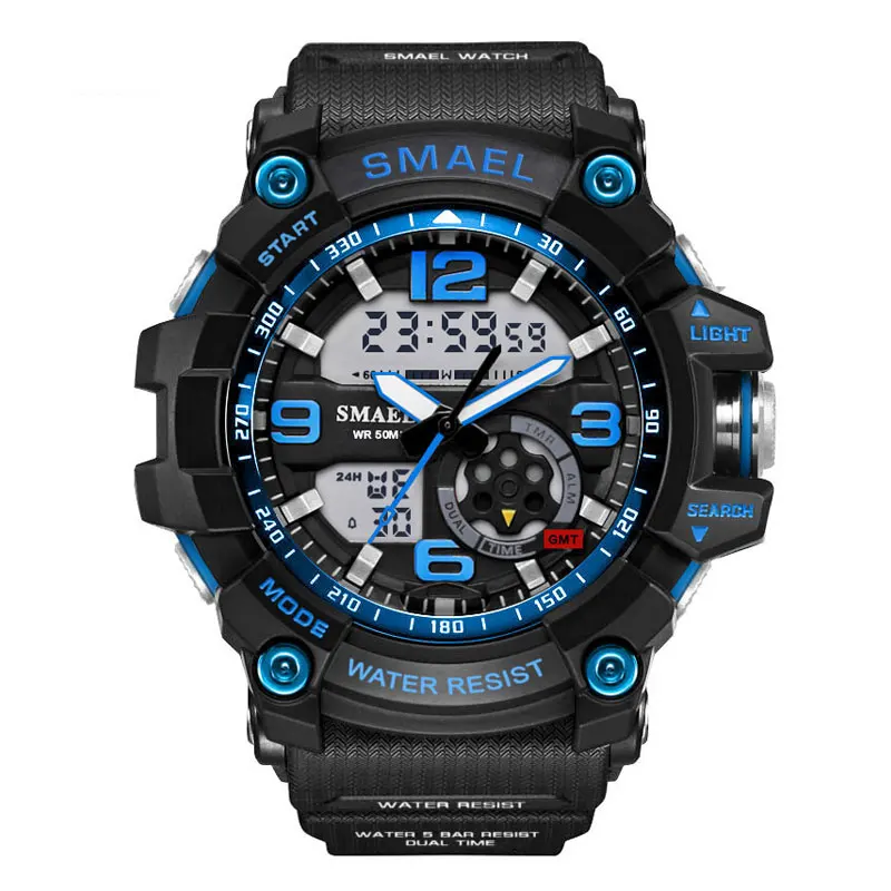 Black Blue Smael часы спортивные мужские наручные часы светодиодный цифровые часы водонепроницаемые двойные наручные часы военные часы 1617 Мужские часы военные - Цвет: Black Blue