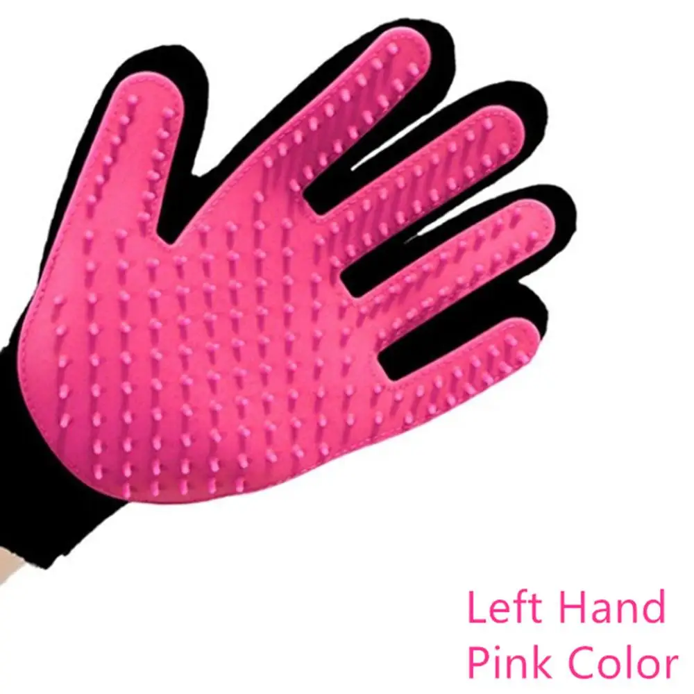pink left hand Ультразвуковая щетка для шерсти домашних животных, перчатка для чистки домашних животных, массажная расческа для ухода за шерстью, поставка, чистка пальцев, щетка для шерсти домашних животных, кошек, перчатка - Цвет: pink left hand