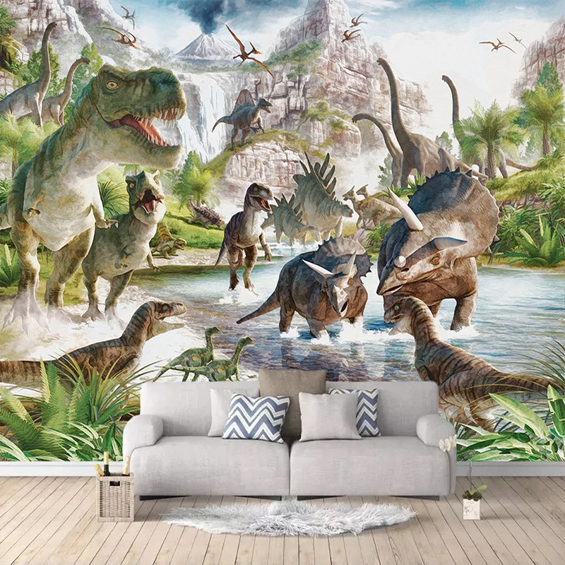 Пользовательские Плакат фото обои Юрского Dinosaur World 3D Настенная Обои Для Спальня