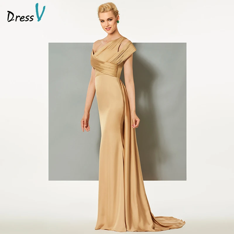 Dressv абрикосовое желтое длинное вечернее платье на одно плечо Ватто Поезд Русалка свадебное вечернее платье труба вечернее платье es