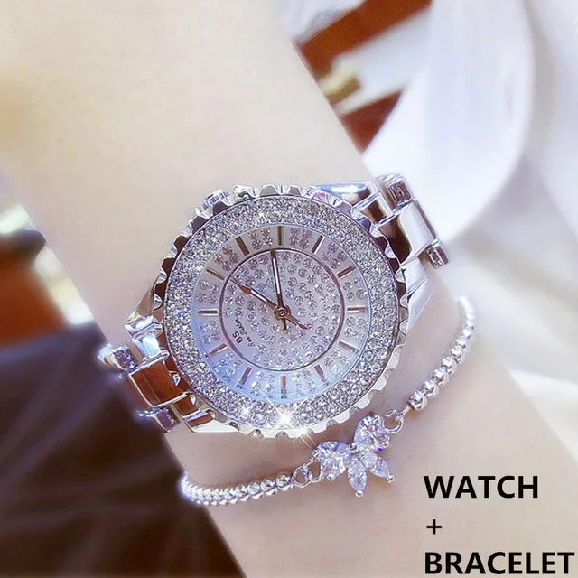 silver with bracelet Relogio Feminino, золотые часы для женщин, золото, бриллиант, женские роскошные Брендовые Часы,, нержавеющая сталь, женские наручные часы, женские часы - Цвет: silver with bracelet