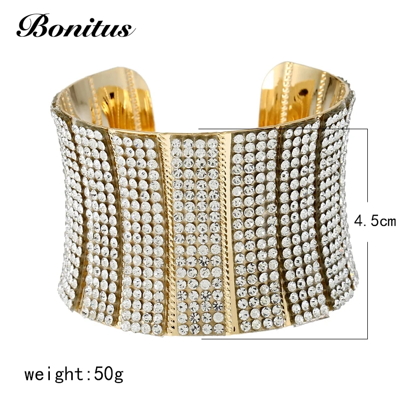 [Bonitus Jewelry Store]NewArrival Fashion Design Cuff Wide Full Bracelets &amp Bangles Rhinestone Crystal For Women HOT 07B4006 | Украшения