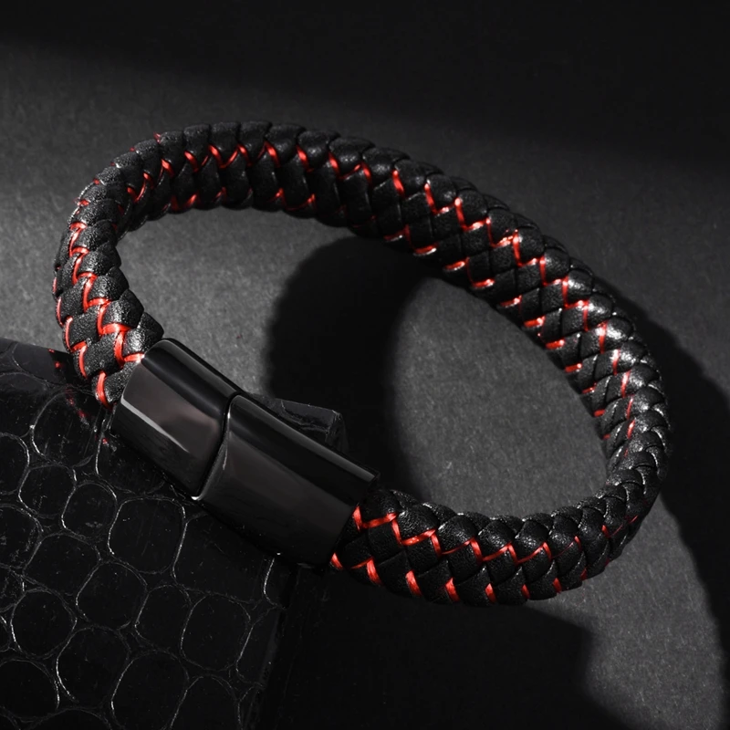 Mozo Fashion подвеска плетеный кожаный браслет мужские браслеты ручной работы Мода Нержавеющая сталь застежка мужской браслет на запястье