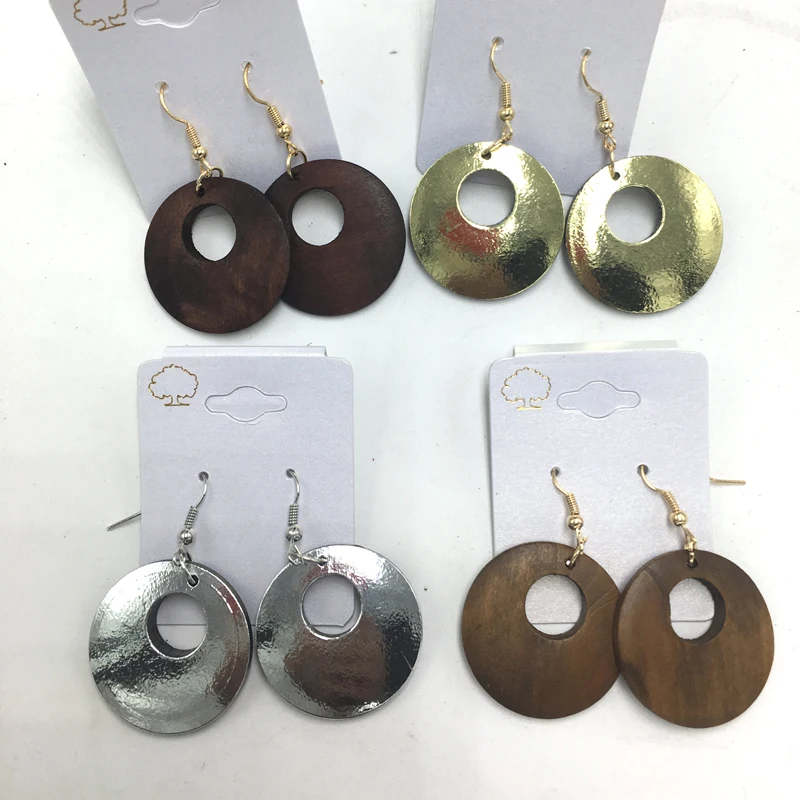 3 см деревянные круглые серьги могут смешать 4 цвета|wood earrings round|round wooden earringswooden |