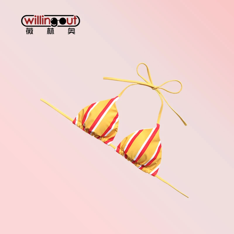 Желтый цвет полосатый купальник Холтер шеи бикини женские набор боковой