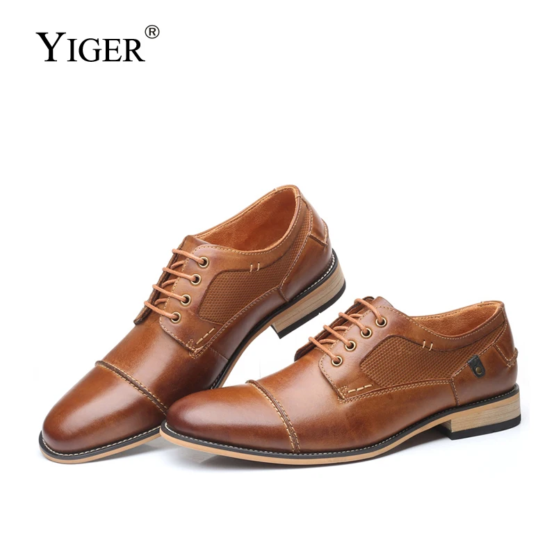 YIGER/мужские деловые туфли на шнурках из натуральной кожи большие размеры