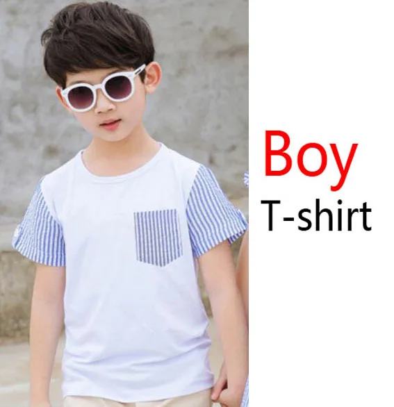 boy T shirt Семья подходящая друг к другу одежда Летний стиль Модные одинаковые Семейные комплекты в полоску; платья для мамы и дочки, папы и футболка для сына - Цвет: boy T shirt