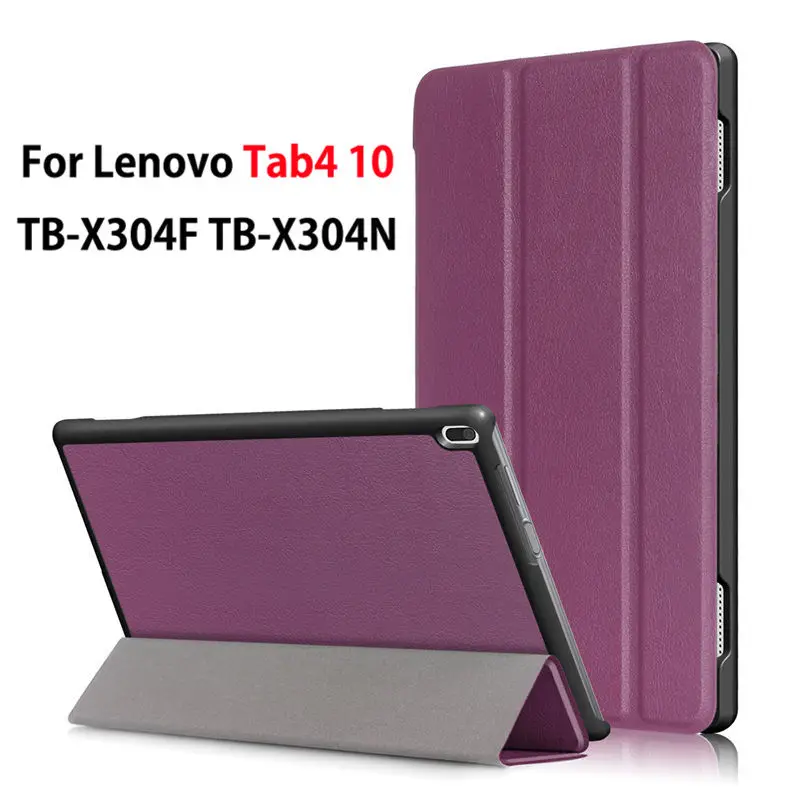 Чехол для lenovo TAB4 Tab 4 10 TB-X304L TB-X304F TB-X304N 10," Smart Cover Чехол Funda PU раскладной стенд кожи в виде ракушки+ Защитная пленка на экран+ подставка для ручек - Цвет: Purple