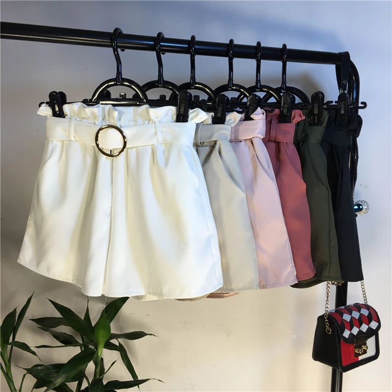 2018 Новые Летние Осенние повседневные шифоновые шорты с поясом женские высокой