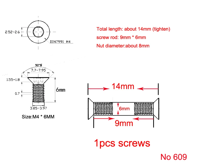 14 0 мм x 6 (609) ручка из нержавеющей стали для ножа с плоской головкой и шестигранной