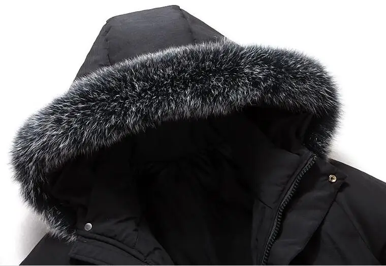Пуховая парка мужские зимние пальто Длинная пуховая куртка капюшон с лисьим