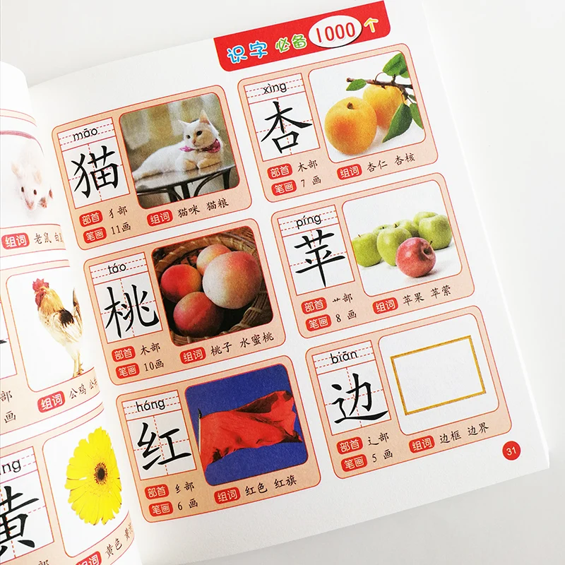 1000 китайские персонажи книга с картинками для детей обучающая китайский язык