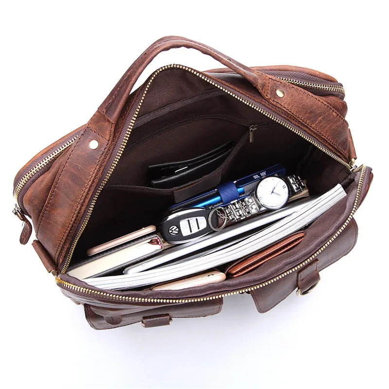 

Nesitu Vintage Chocolate Thick Real Skin Genuine Leather Men Messenger Bags Male Shoulder Bag Briefcase Portfolio For Men #M207