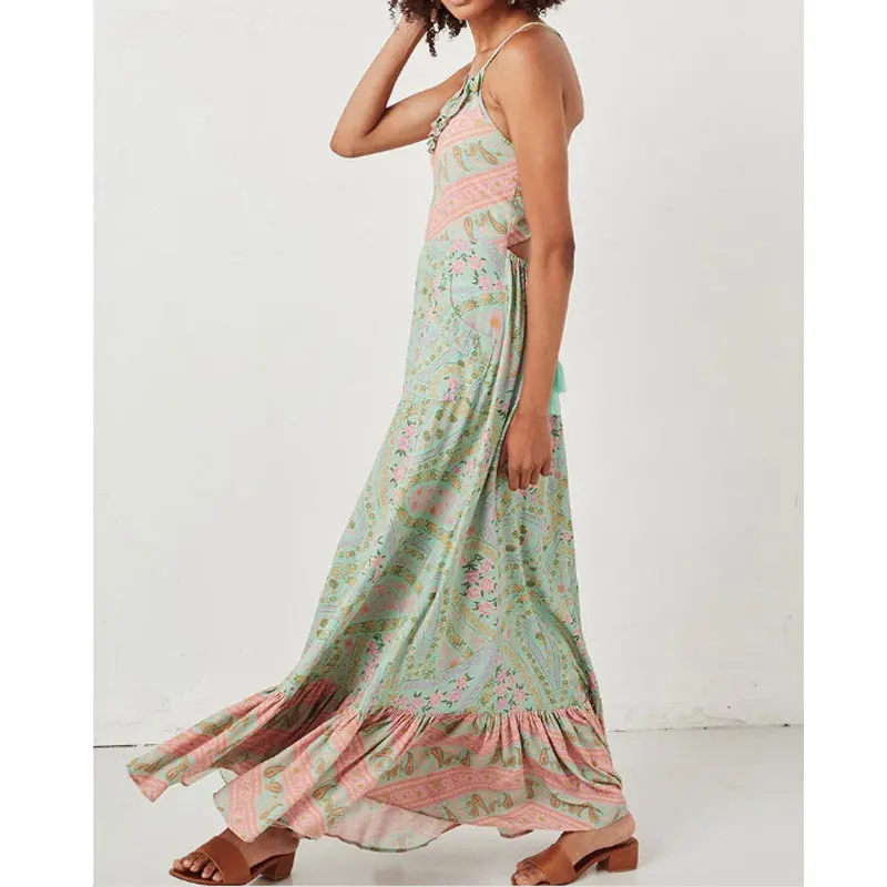 Женское пляжное платье с открытой спиной Boho свободное повседневное оборками