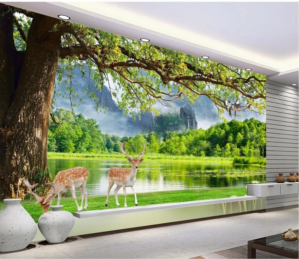3d обои для комнат деревьев и озер пейзаж фоновая стена индивидуальные фото