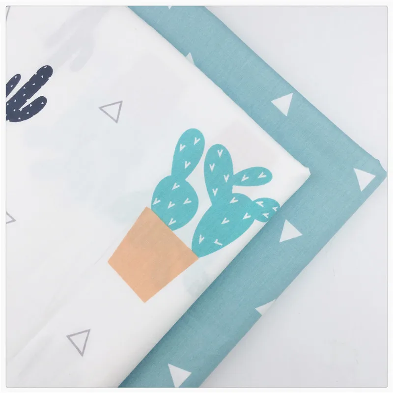 Голубая хлопковая ткань С КАКТУСОМ для растений стеганая ручная работа шитье