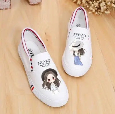white 1 Разноцветные Женские кроссовки на платформе; сезон весна-лето; Женская парусиновая обувь без застежки; повседневная обувь для студентов с ручной росписью - Цвет: white 1