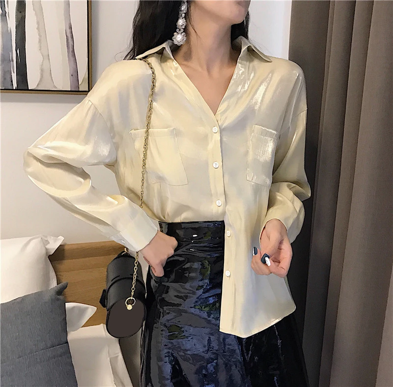 Осенние женские рубашки повседневные уличные топы с v-образным вырезом и