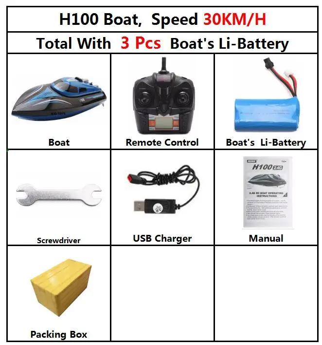30kmh h100 3battery Модернизированная скоростная лодка Skytech H100 с дистанционным управлением 2,4 GHz 4CH, скоростная гоночная лодка с ЖК-экраном, игрушки в подарок для детей - Цвет: 30kmh h100 3battery