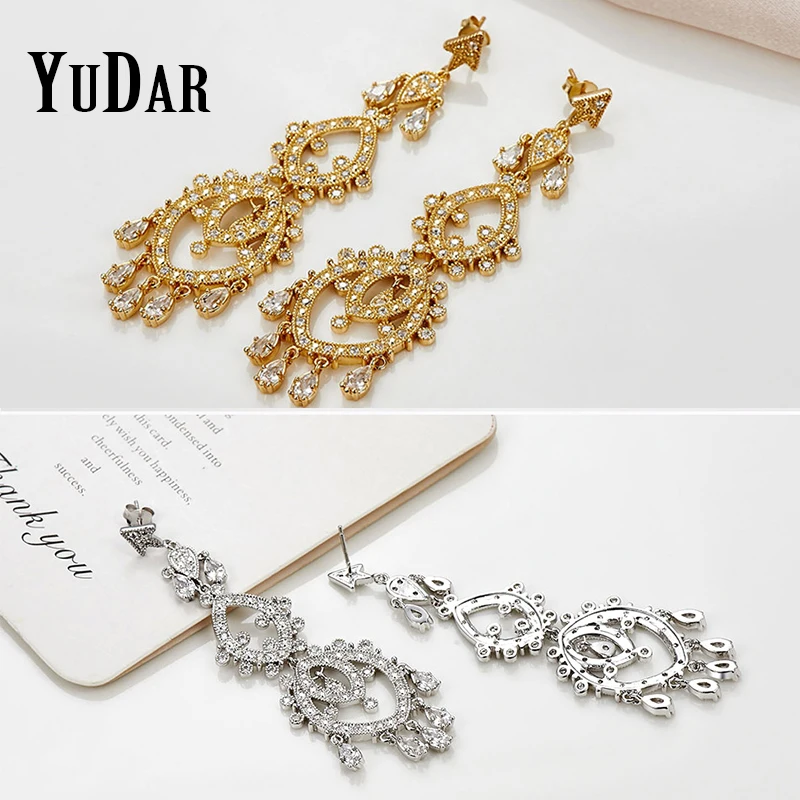 YUDAR Vintage luxury Teardrops Long Dangle Drop Earring Fashion Bridal Earrings Jewelry Gifts For Ladies Woman Brides DAE-0023 | Украшения