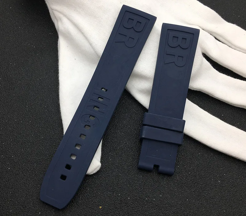 Ремешок силиконовый для наручных часов резиновый черный темно синий браслет