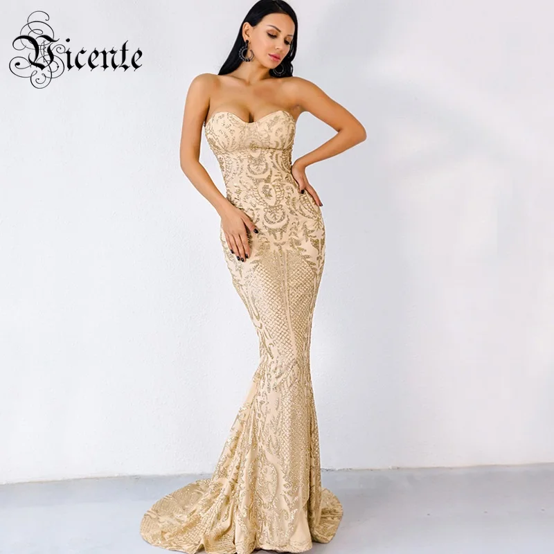 VC горячее шикарное платье макси с блестками 2020 Новое сексуальное без бретелек