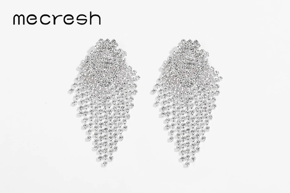 Mecresh эффектная большая длинная ниспадающая Кисточка Серьги ювелирные изделия со стразами серебристого цвета серьги для свадьбы и помолвки для женщин MEH1596