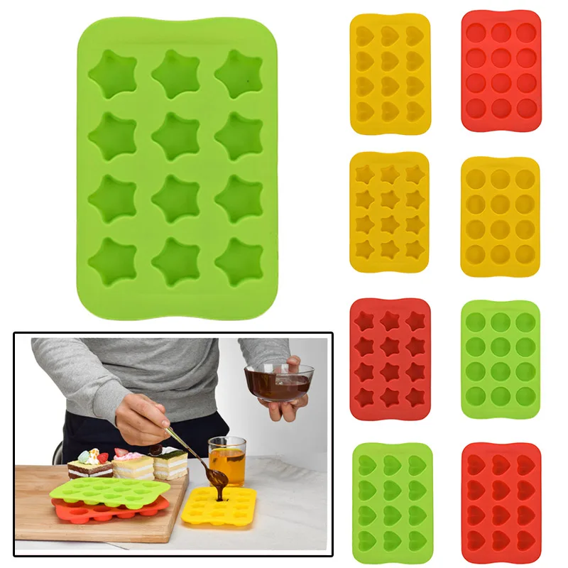 Silicona Chocolate Mold Baking Cake Decoration Tools Ice Cube Star/Heart/Round Shaped 3D DIY 12 Grids | Дом и сад