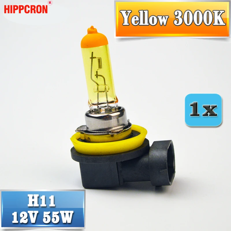 Галогенная лампа hipppcron H11, 12 В, 55 Вт, желтый, 1 шт., PGJ19-2, 3000 K, кварцевое стекло, автомобильный противотуманный светильник, автомобильная лампа