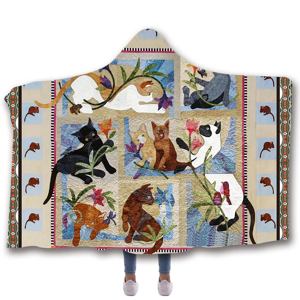 

SOFTBATFY Cat Holloween Hooded Blanket Fleece Throw Blanket Dropshipping