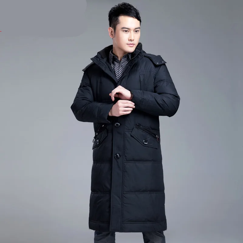 Новинка длинное стильное зимнее пальто мужская шапка съемная зимняя куртка