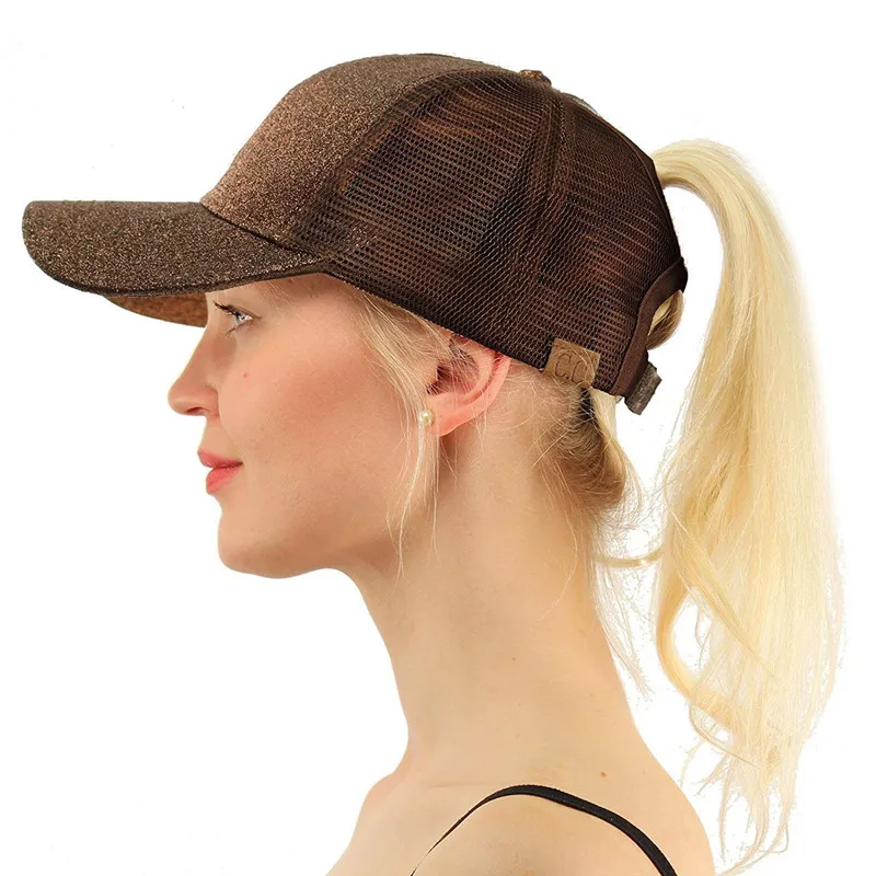Блеск хвостик Бейсбол Кепки Для женщин хип-хоп Кости Snapback летние сетчатые Шапки