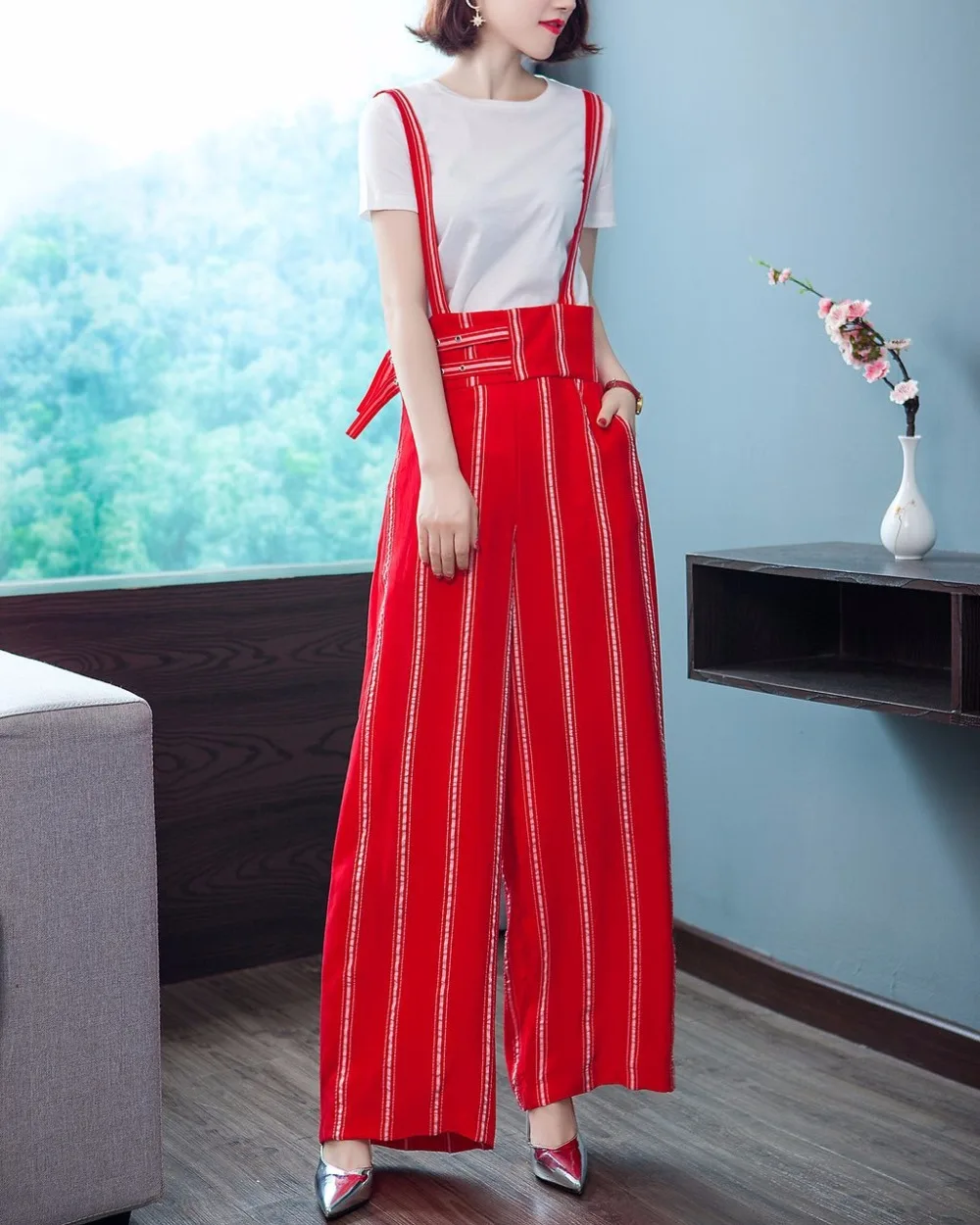 MOBTRS синий комбинезон женский модный свободные широкие брюки без рукавов в