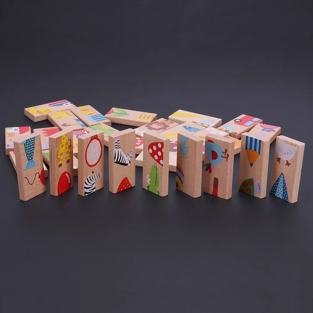 28 шт./компл. креативные деревянные игрушки домино животных цветные головоломки