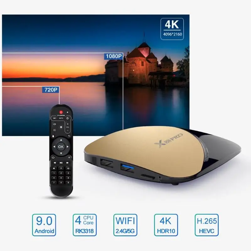

X88 PRO TV Box 2+16/4+32/4+64GB Android 9.0 RK3318 Quad-Core 64bit Cortex-A53 CPU 2.4/5G Wifi Dual Band 4K HD Smart Set Top Box