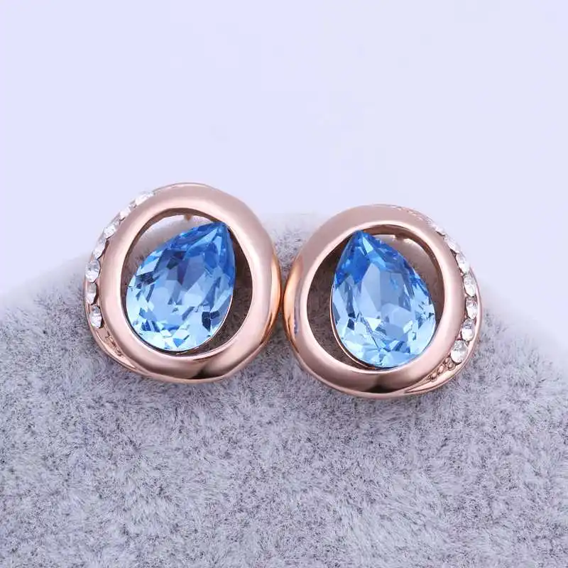 Free shipping 18K GP gold plated jewelry earring nickel free tin alloy rhinestone crystal rose golden stud earrings SMTPE279 | Украшения и