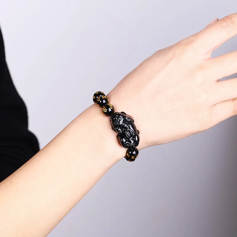 Натуральный новый модный бутик обсидиановый каменный браслет счастливые